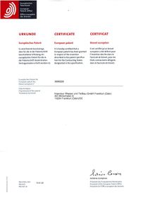 Urkunde Europ&auml;isches Patent
